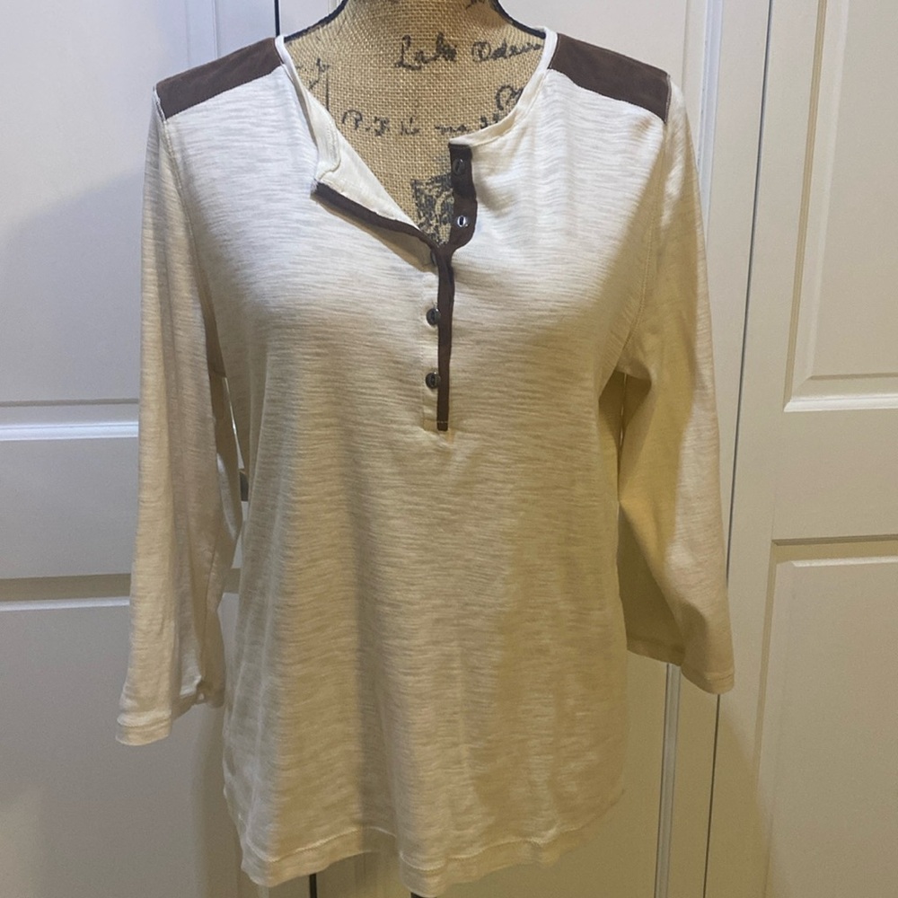 Cream colored Ralph Lauren 3/4 sleeve shirts.